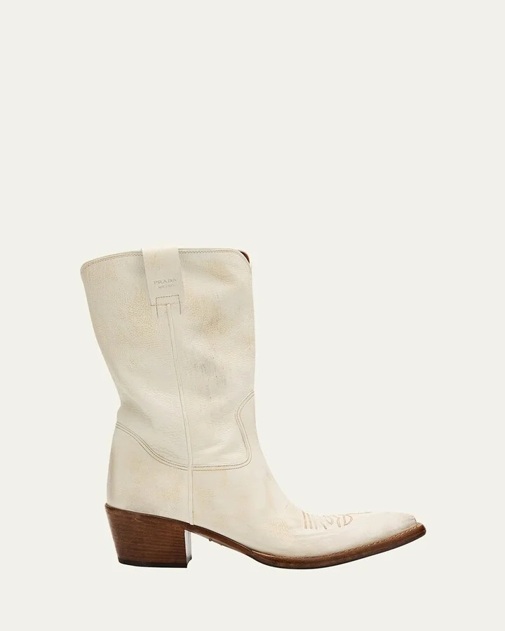 Distressed Calfskin Short Cowboy Boots