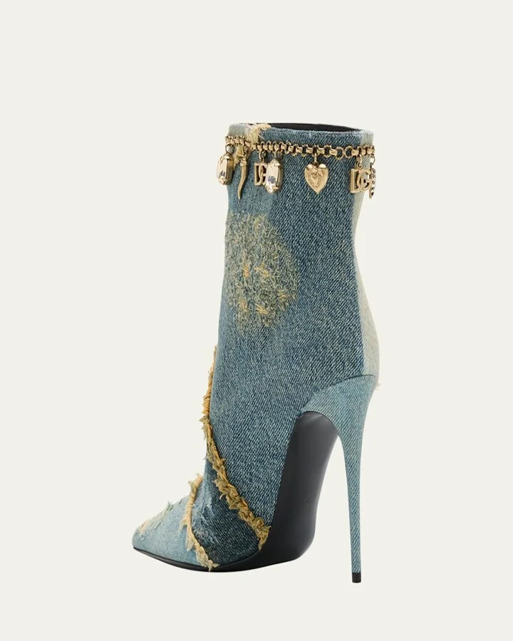 Distressed Denim Charms Ankle Booties - Image 4