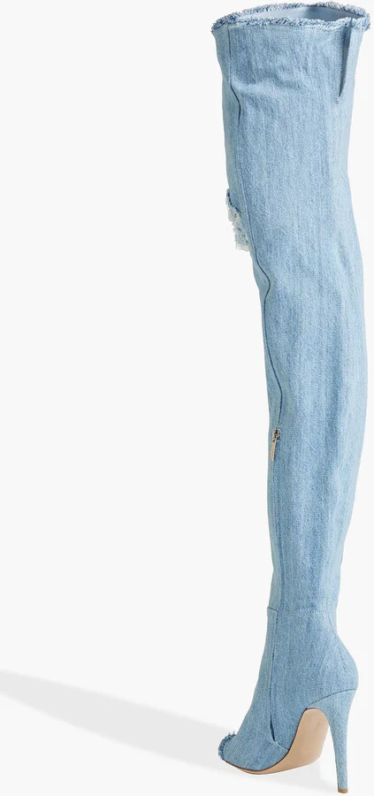 Distressed denim over-the-knee boots - Image 3