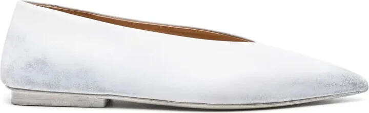 Distressed-Effect Leather Ballerina Shoes