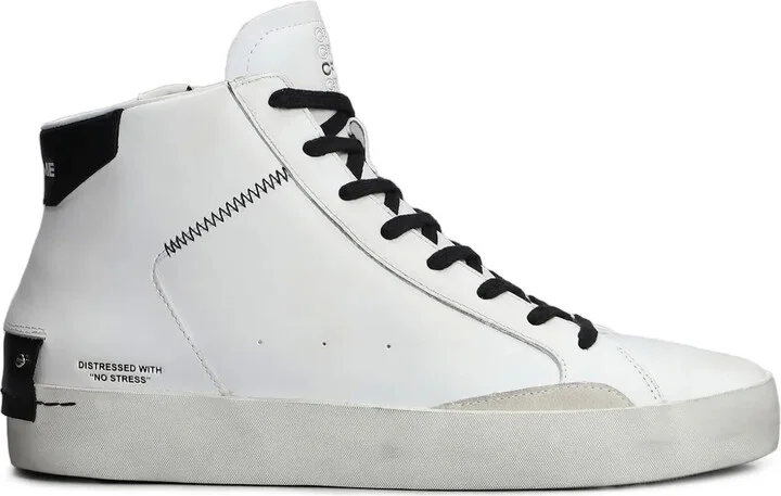 Distressed high-top leather sneakers