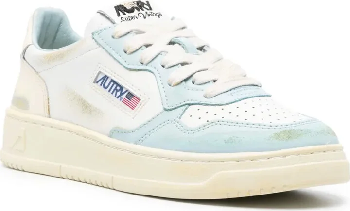 Distressed Panelled Leather Sneakers - Image 2