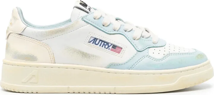 Distressed Panelled Leather Sneakers