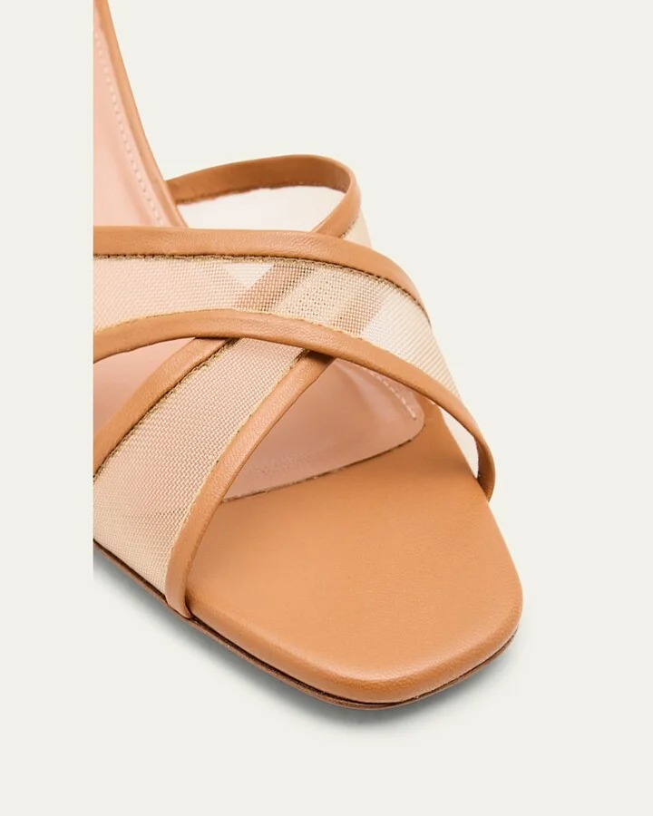 Divine Leather Mesh Crisscross Mule Sandals - Image 2