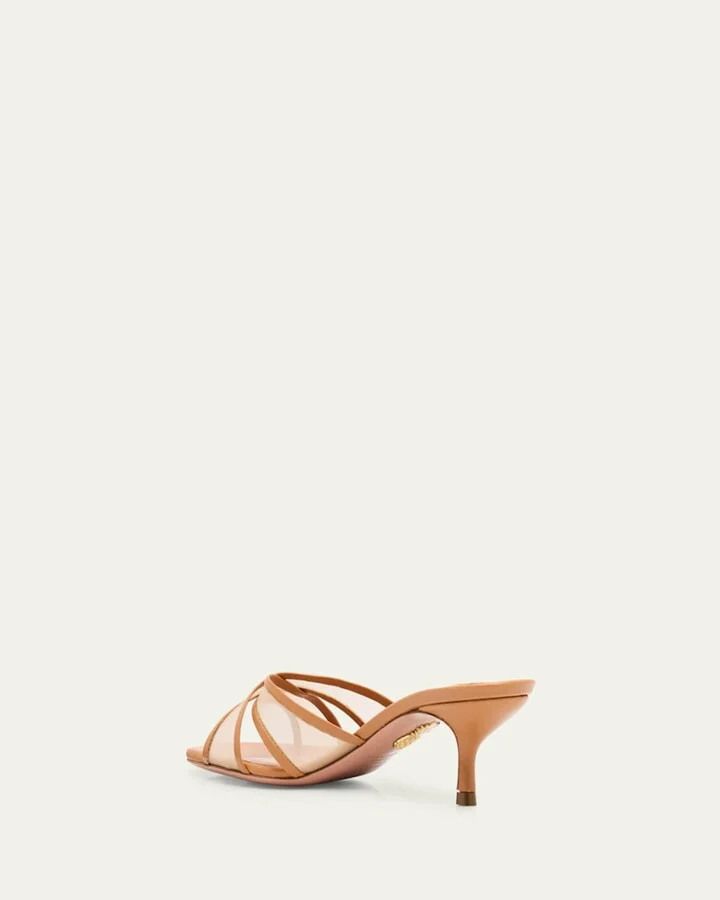 Divine Leather Mesh Crisscross Mule Sandals - Image 4