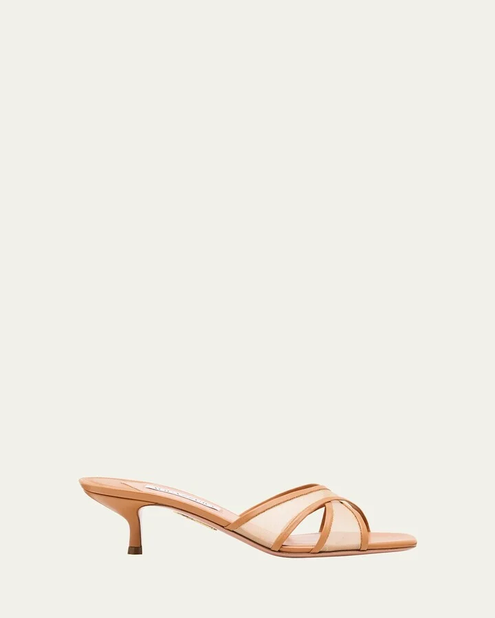 Divine Leather Mesh Crisscross Mule Sandals