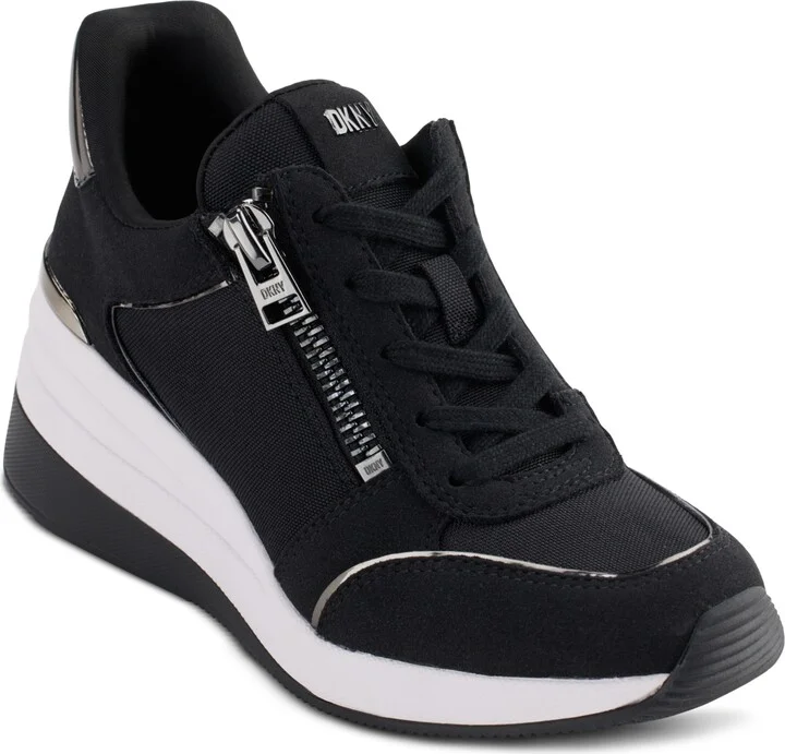 Dkny Kaden Lace-Up Zip Wedge Sneakers - Black/ Dark Gunmetal