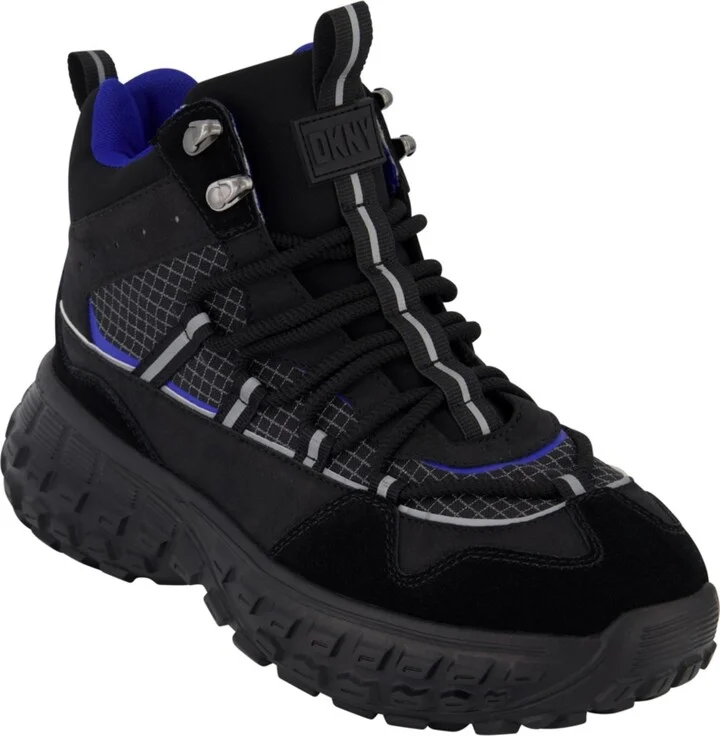 Dkny Men's Mixed Media Hi Top Lightweight Sole Trekking Sneakers