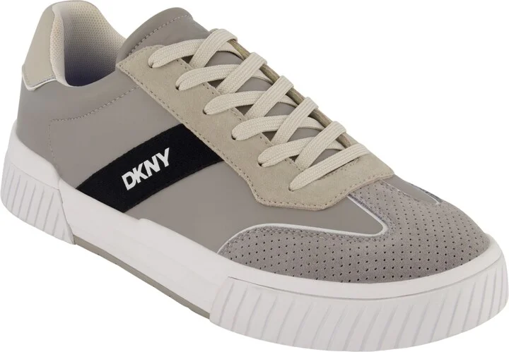 Dkny Men's Side Logo Perforated Two Tone Branded Sole Racer Toe Sneakers