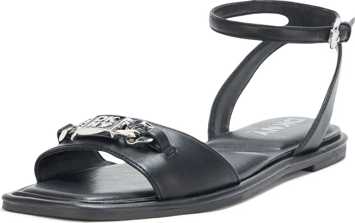DKNY Women's Bacliff Flat Ankle Strap Sandal with Logo
