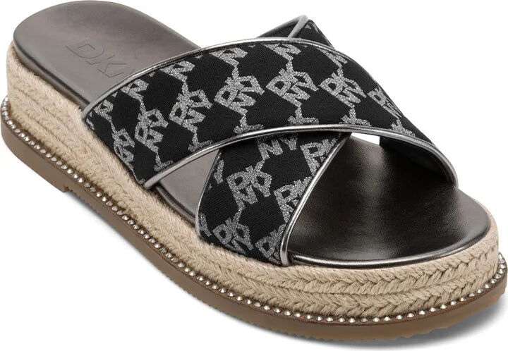DKNY Women's Berris Criss Cross Espadrille Platform Sandal with Logo Flat