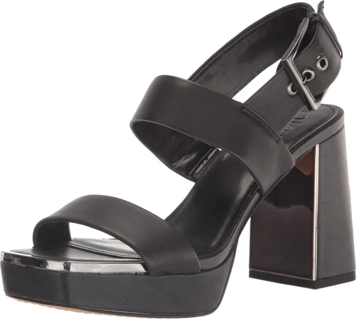 DKNY Women's Bibiana Platform Block Heel with Belt Detail Heeled Sandal