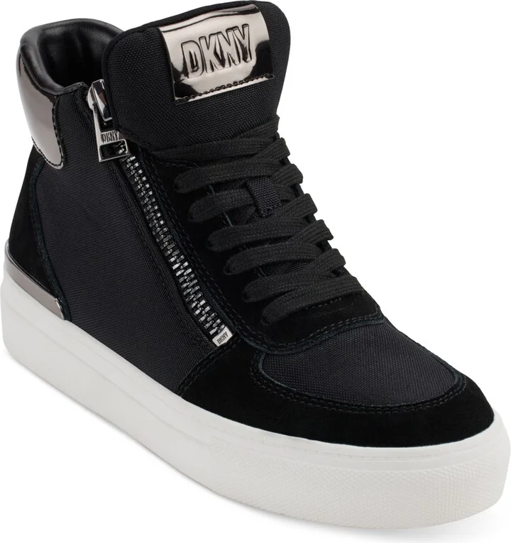 Dkny Women's Cindell Lace-Up Zipper High Top Sneakers - Black/ Dark Gunmetal