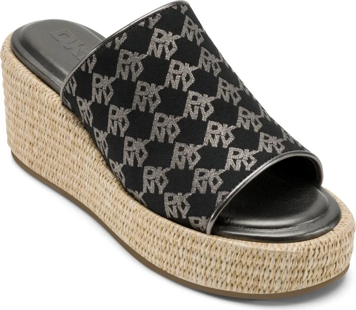 Dkny Women's Conrad Slip-On Wedge Sandals - Black, Nickel