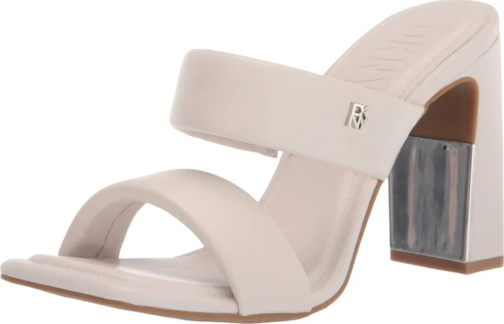 DKNY Womens Double Strap Metallic Slip On Heeled Sandal