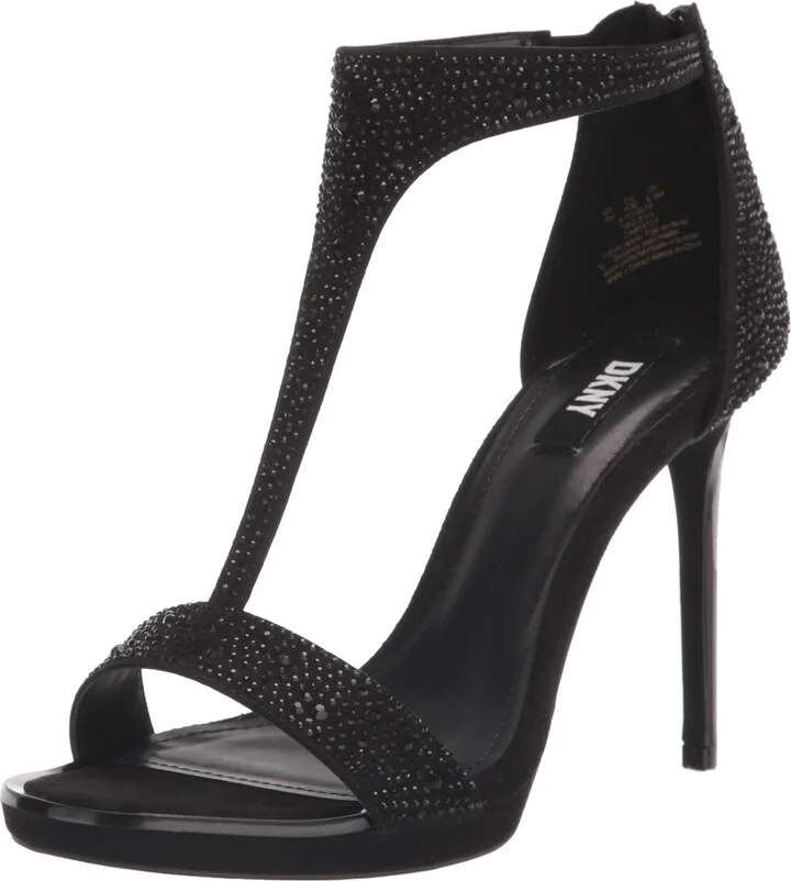 DKNY Women's Dris Evening T-Strap Studded Stiletto Heel Flat Sandal