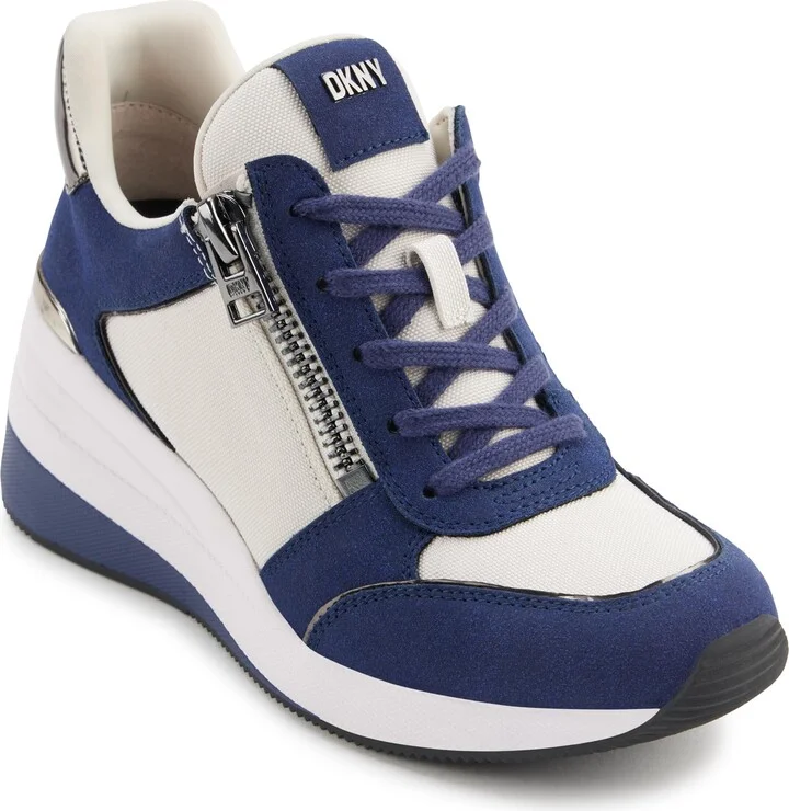 DKNY Women's Kaden Lace Up Wedge Sneaker with Side Zipper