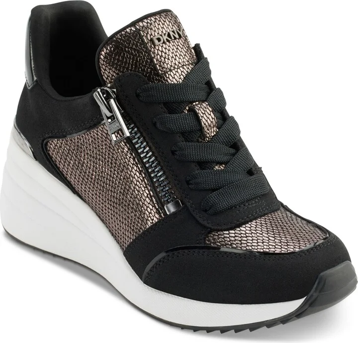 Dkny Women's Kalina Lace-Up Wedge Sneakers - Pewter/ Black