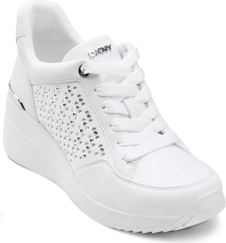 DKNY Women's Kalinda Studded Lace Up Wedge Sneaker