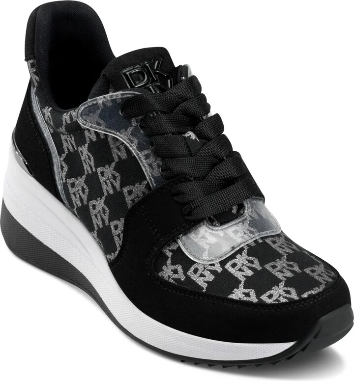 Dkny Women's Kamay Lace-Up Wedge Sneakers - Black, Nickel