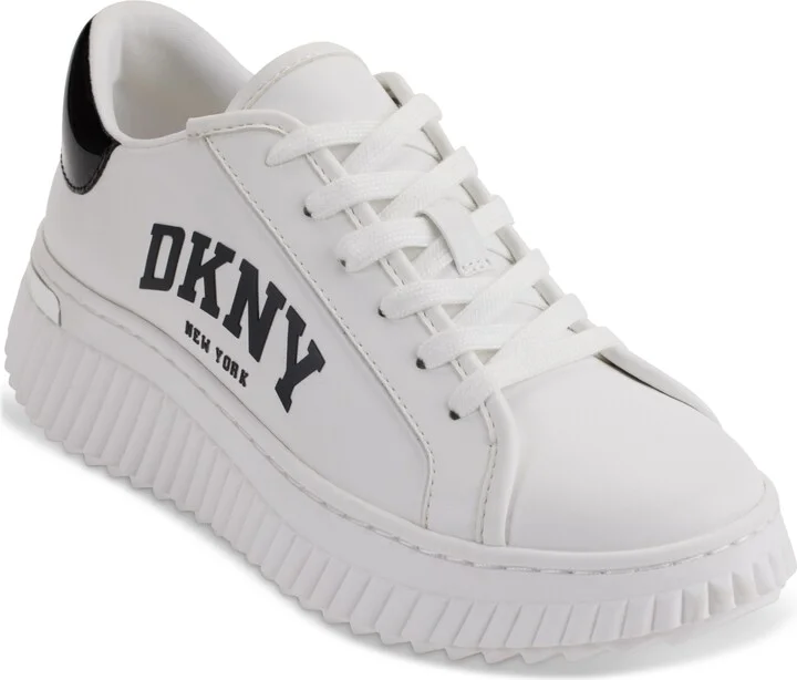 Dkny Women's Leon Lace-Up Logo Sneakers - Bright White/ Black
