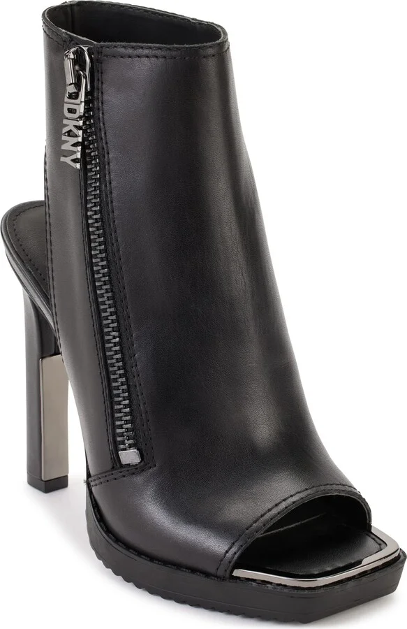 DKNY Women's Malia Peep Toe Heeled Bootie with Side Zipper Fashion Boot