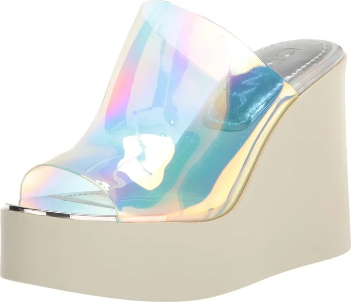 DKNY Women's Pen Wedge Sandal with Clear Strap Flat