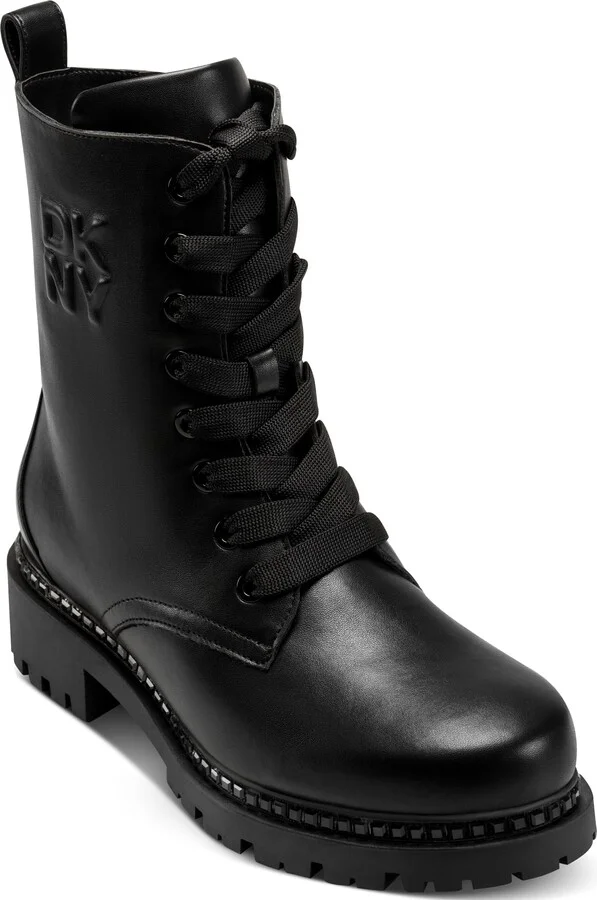 DKNY Women's Rommily Lace Up Combat Boot with Studs