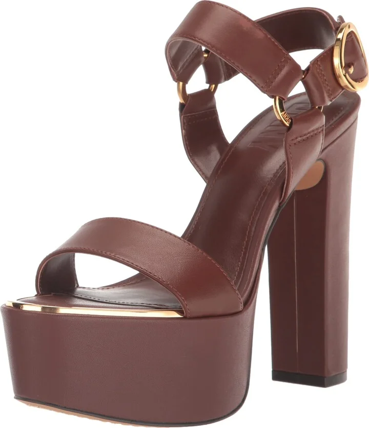DKNY Women's Shila Platform Block Heel with Belt Detail Heeled Sandal