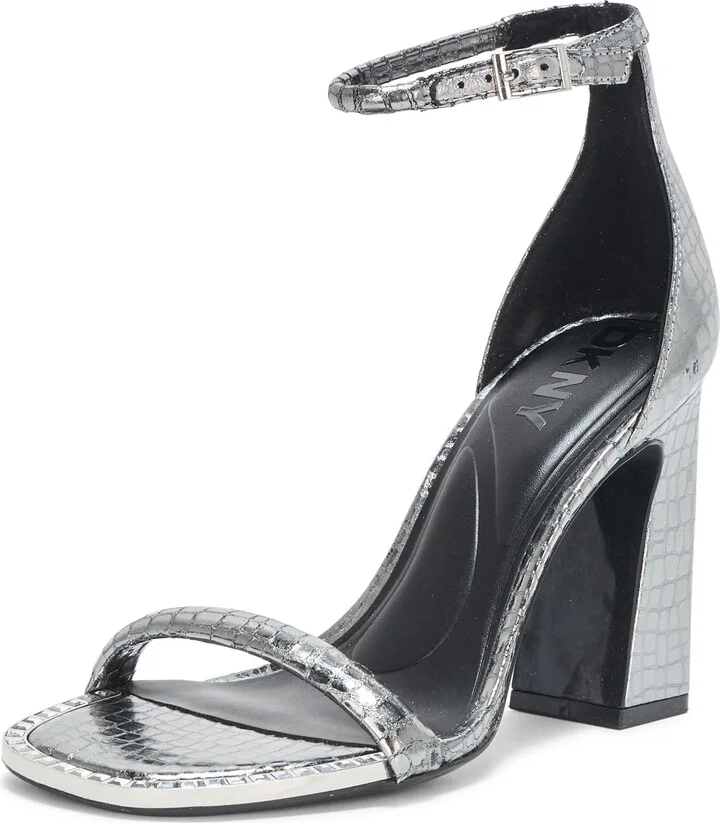 DKNY Women's Waylin Sqaure Toe Ankle Strap Block Heel Heeled Sandal