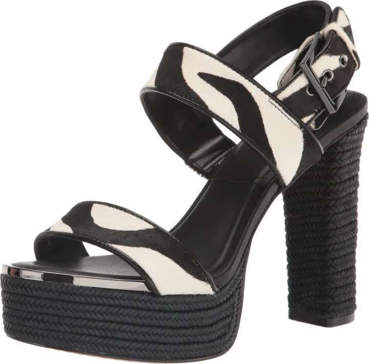 DKNY Women's Yadira Double Strap Platform Heel with Belt Detail Heeled Sandal