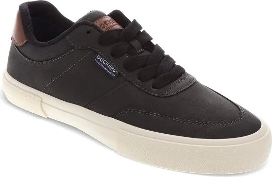 Dockers Mens Marco Synthetic Leather Casual Lace Up Sneaker Shoe, Black, Size