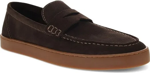 Dockers Mens Vaughn Suede Leather Casual Slip-On Penny Loafer Shoe, Dark Brown, Size