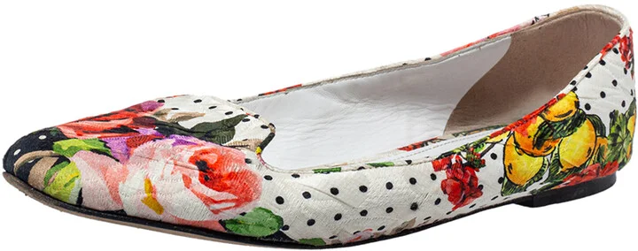 Dolce and Gabbana White Floral Print Fabric Loafers Size 40