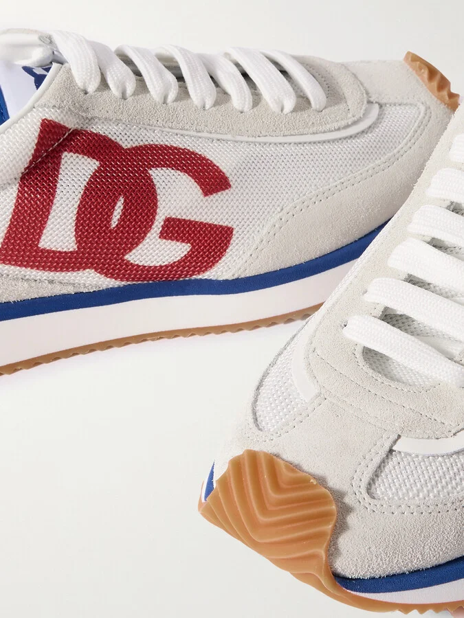 Dolce & Gabbana - Aria Printed Suede And Leather-trimmed Mesh Sneakers - White - Image 4