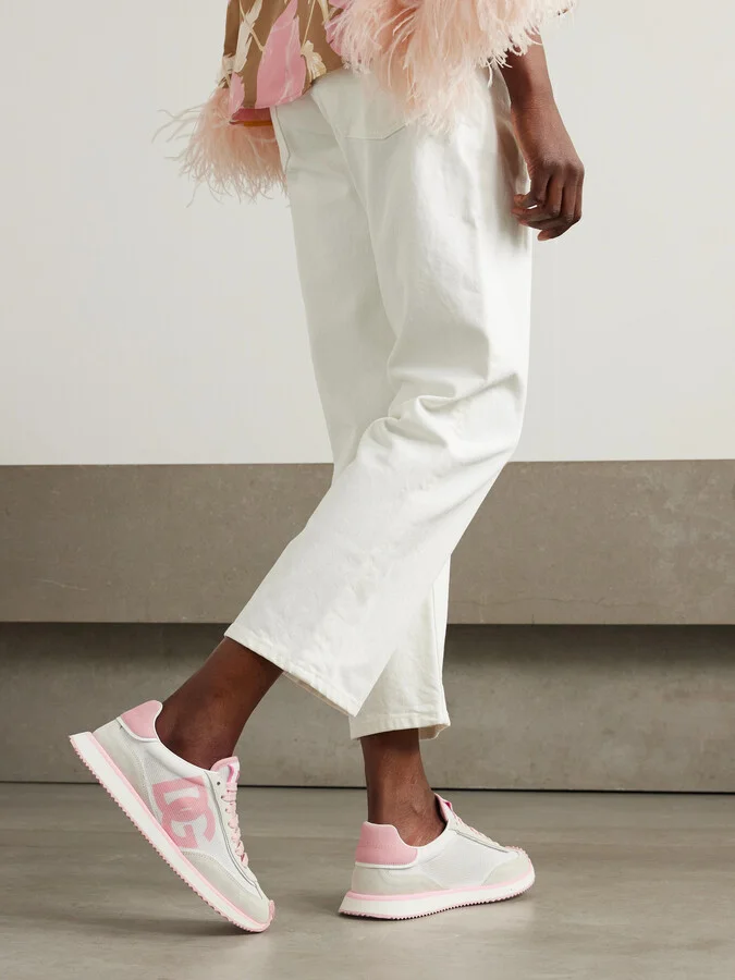 Dolce & Gabbana - Aria Printed Suede And Leather-trimmed Mesh Sneakers - White - Image 2