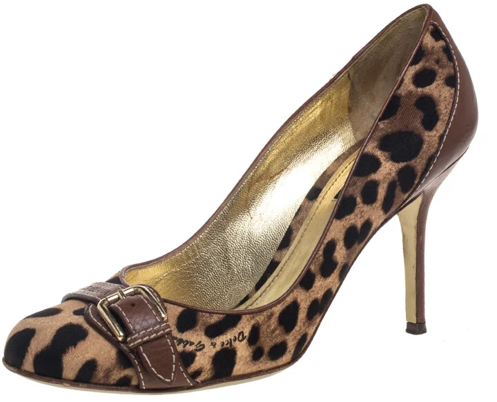 Dolce & Gabbana Beige Animal Print Canvas And Leather Pumps Size 39.5