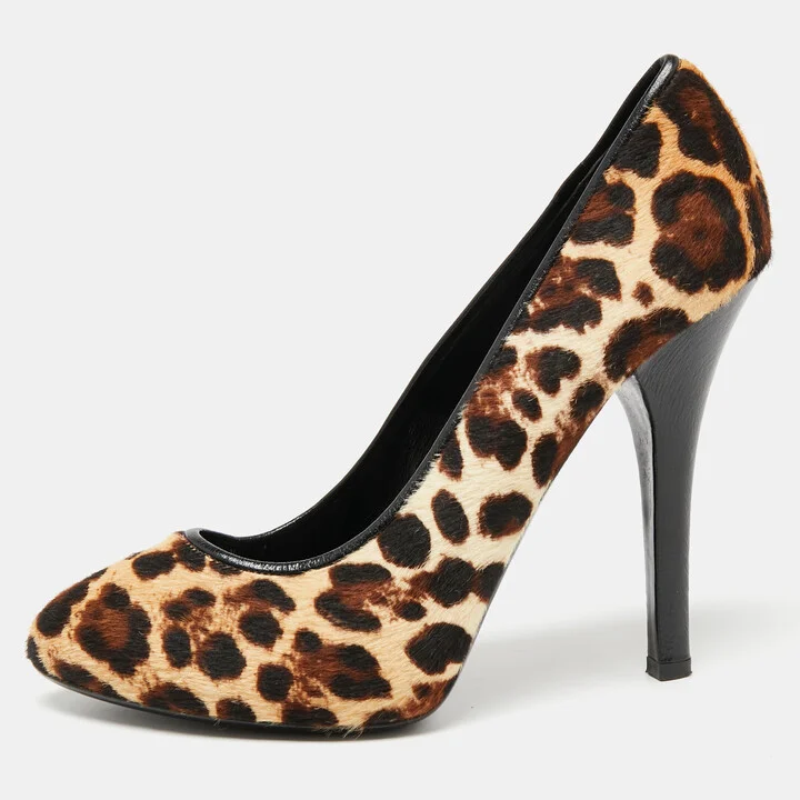 Dolce & Gabbana Beige/Brown Pony Hair Leopard Print Platform Pumps Size 40