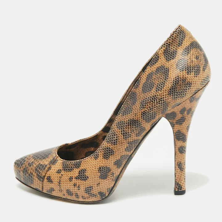 Dolce & Gabbana Beige/Brown Python Embossed Leather Platform Pumps Size 38