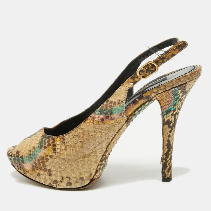 Dolce & Gabbana Beige/Brown Python Leather Slingback Pumps Size 35.5