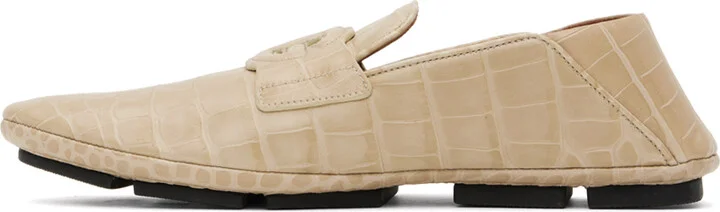 Dolce&Gabbana Beige Crocodile-Print Driver Loafers - Image 3
