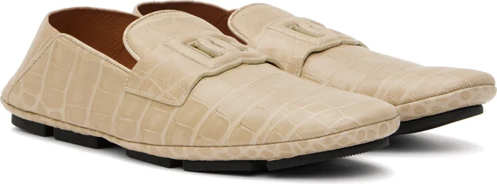 Dolce&Gabbana Beige Crocodile-Print Driver Loafers - Image 4