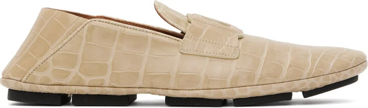 Dolce&Gabbana Beige Crocodile-Print Driver Loafers