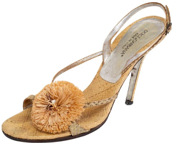 Dolce & Gabbana Beige Jute Fringe Sandals Size 37.5