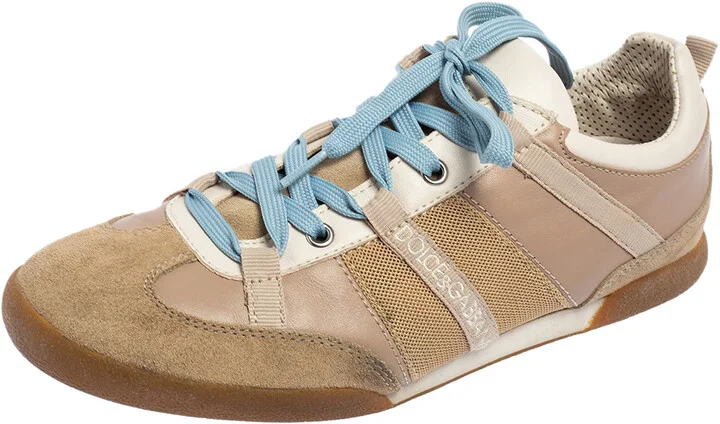 Dolce & Gabbana Beige Leather And Suede Lace Up Sneakers Size 38