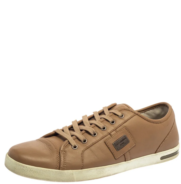 Dolce & Gabbana Beige Leather Cap Toe Low Top Sneakers Size 45