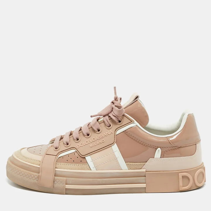 Dolce & Gabbana Beige Leather Custom 2.Zero Lace Up Sneakers Size 41