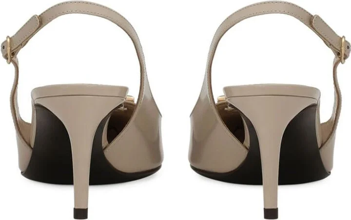 Dolce & Gabbana Beige Leather Slingback Shoe With Logo Plaque - Image 2