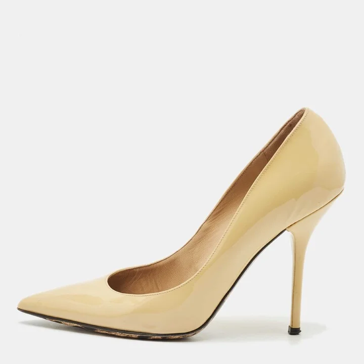 Dolce & Gabbana Beige Patent Leather Pointed Toe Pumps Size 40