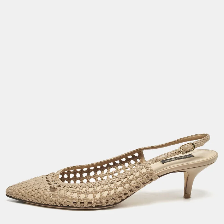 Dolce & Gabbana Beige Woven Leather Slingback Pumps Size 41